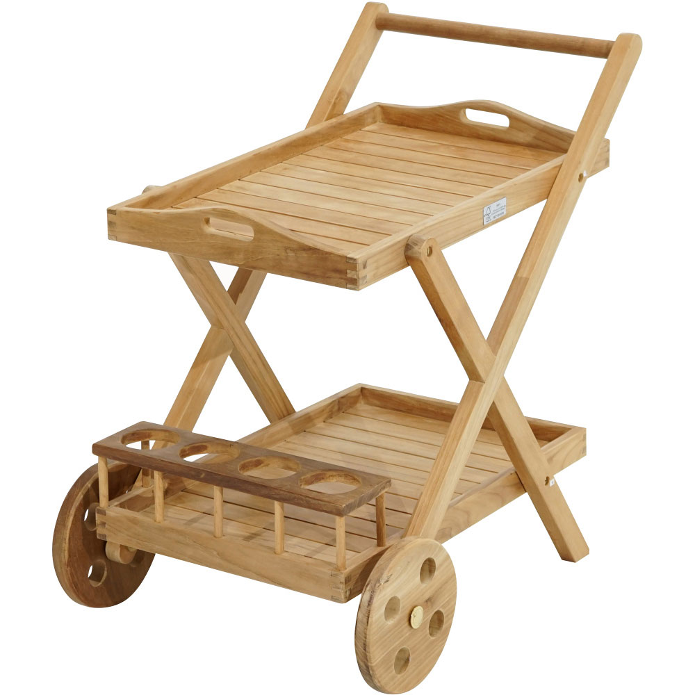 Fotografie Teakový servírovací vozík s kolečky New Haven - Premium natural teak Pevná - Legální dřevo z Indonésie - Indonesia