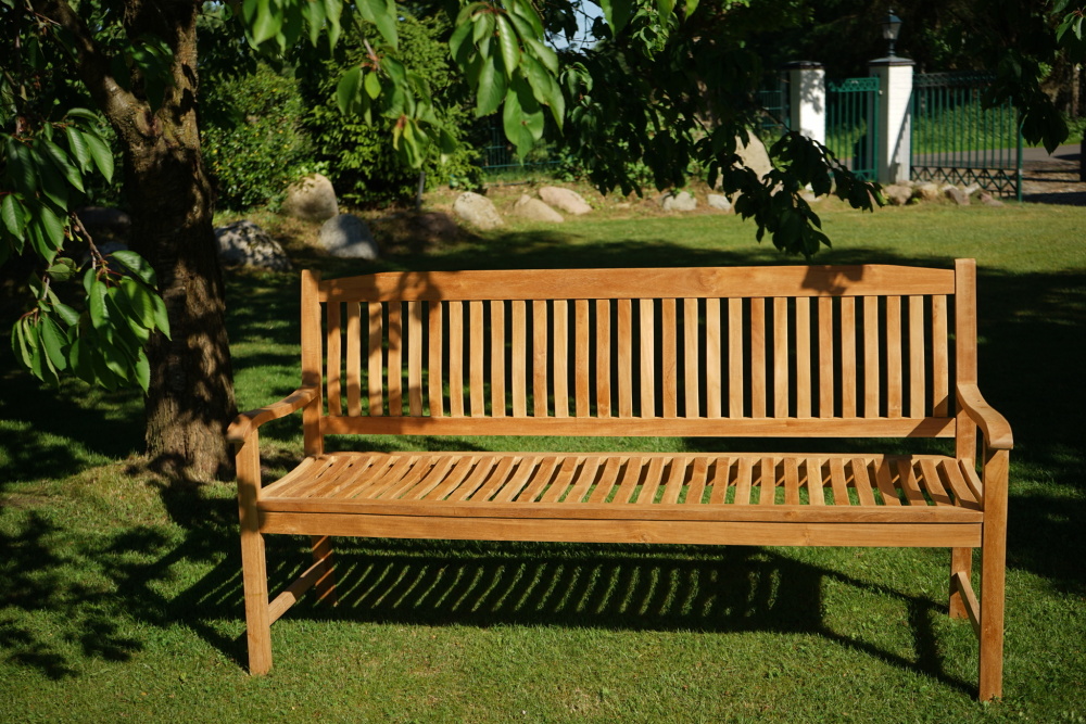 Teaková venkovská lavice ergonomicky tvarovaná 180 New Haven - Premium natural teak Pevná - Legální dřevo z Indonésie - Indonésie