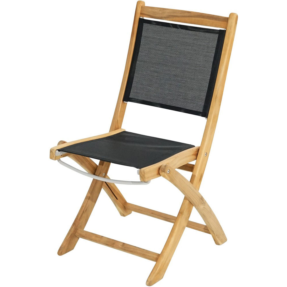 Jídelní teaková skládací židle s černým textilním výpletem Fairchild - Premium natural teak Skládací - 100% FSC - Vietnam