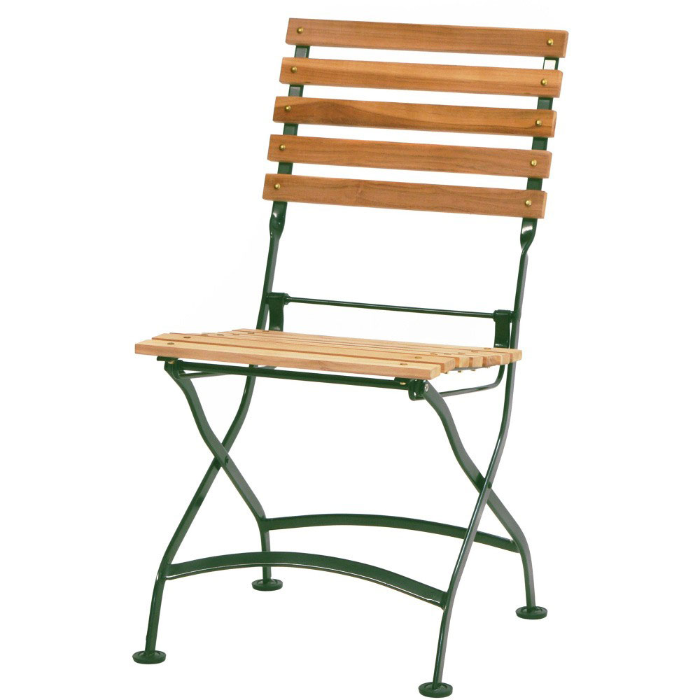 Fotografie Klasická skládací teaková židle se zeleným kovovým rámem Verona - Kovový, Premium natural teak Skládací - 100% FSC - Vietnam