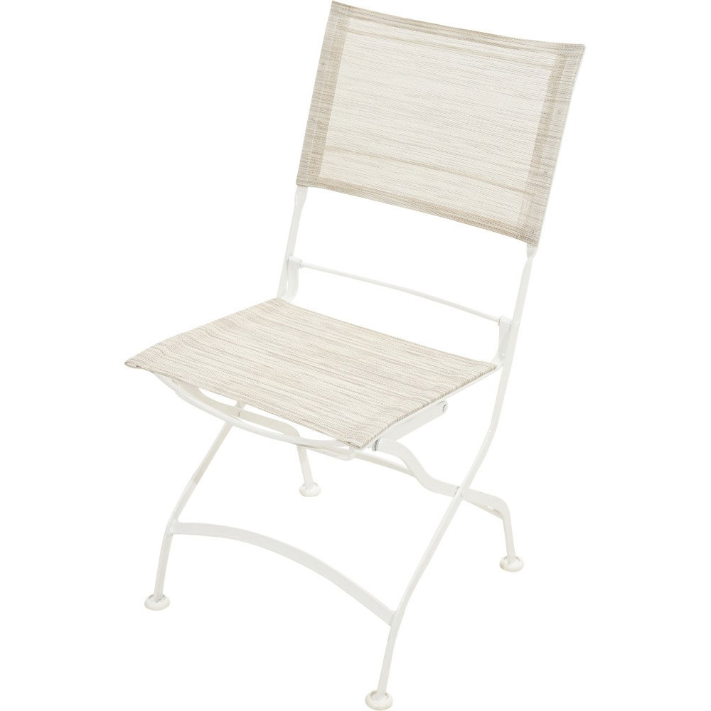 Klasická skládací židle s bílým kovovým rámem a šedo-hnědým textilním výpletem Rome - Kovový, Textilní Skládací - - Vietnam